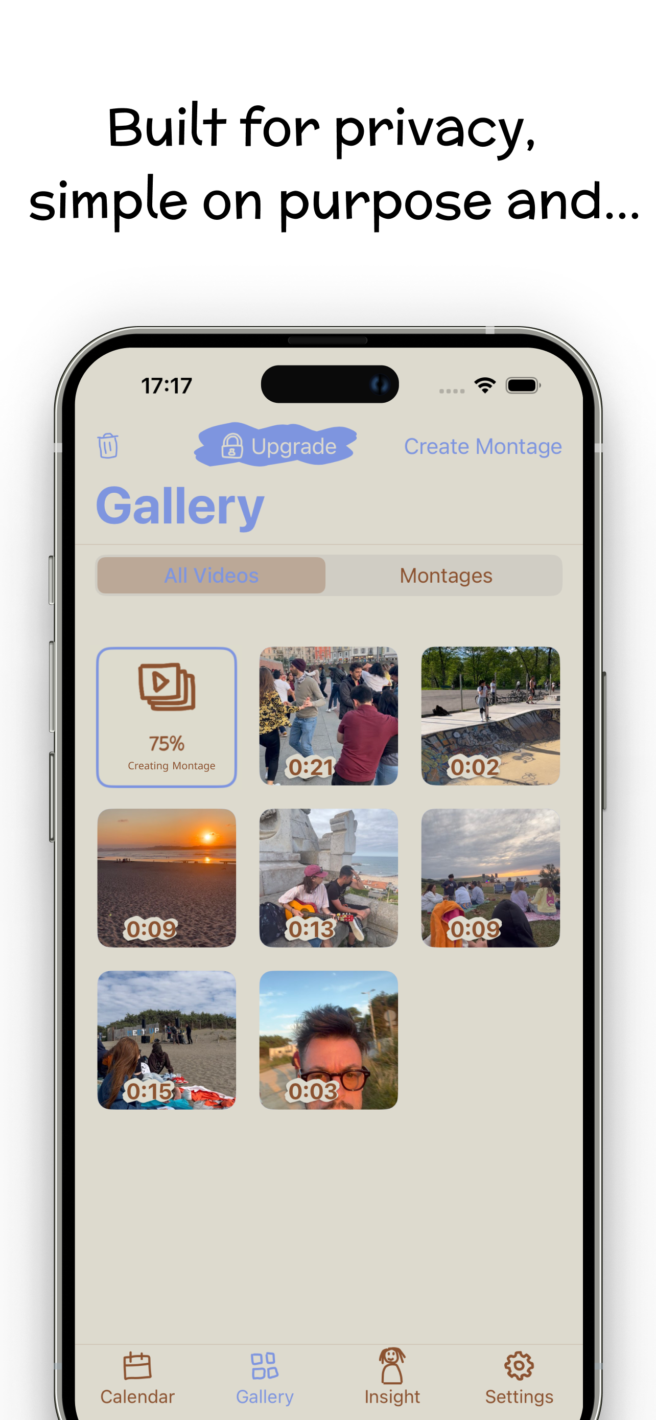 Video Diary gallery creating a montage movie from daily video journal entries